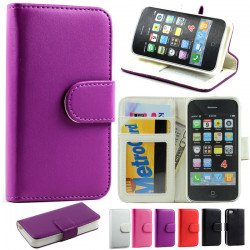 iPhone 4S / 4 Simple Flip Leather Wallet Case (Purple)